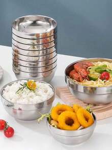 1 pieza Tazón de acero inoxidable brillante, tazón de sopa estilo japonés, tazón de arroz, tazón apilable, duradero y fácil de limpiar, tazones de cena de uso diario, tazones para alimentos