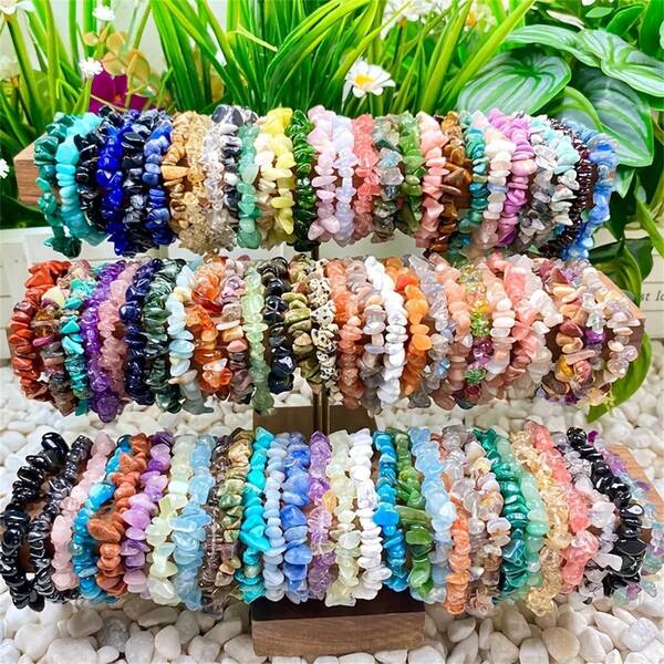 5/10pcs Multicolor Bohemian Beaded Natural Stone Bracelet Set, 16 Color Options, Stackable Beach Stone Bracelets, Boho Style Jewelry, Suitable For Daily Wear And Holidays