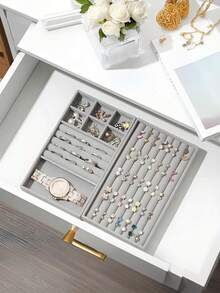 9pcs Gray Jewelry Tray, Multi-Compartment Jewelry Tray, Ring And Necklace Storage Tray, Rectangular Jewelry Storage Container, Jewelry Display Tray, Drawer Divider Storage Tray, Small Item Storage Organizer