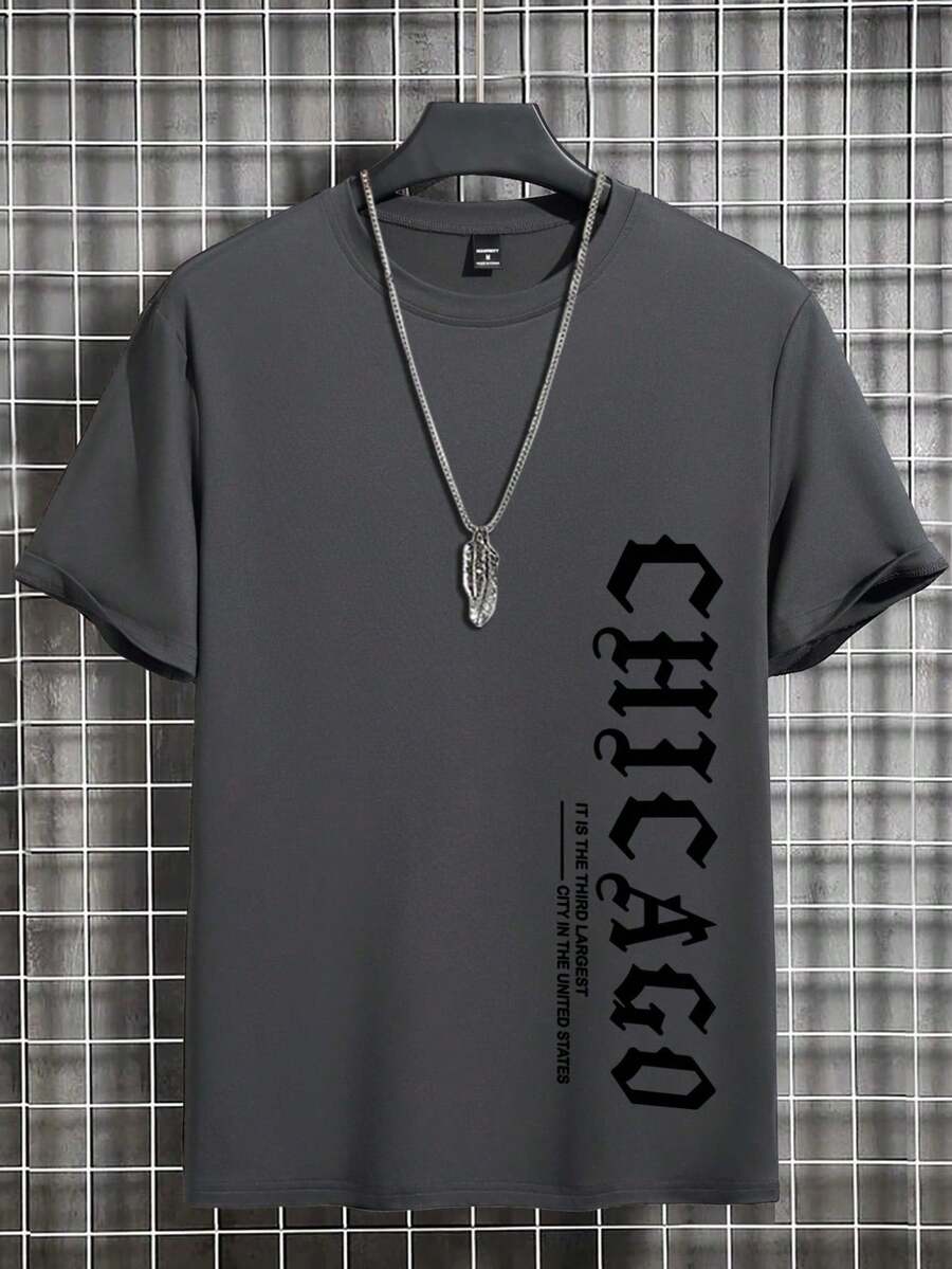 Camiseta Hombre Manga Corta Cuello Redondo Estampado Letras Casual Verano Camisetas Vintage Transpirable Ligera Moda Urbana 2023 - Gris plomo - Ver 1