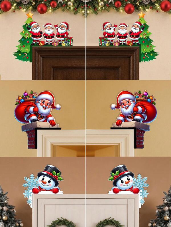 1pc Vintage Wooden Christmas Corner Decor - Santa Claus With Reindeer And Snowman Door Frame Decoration, Suitable For Indoor, Living Room, Bedroom, Office - No Electricity Needed, Ideal For Christmas Gifts And Seasonal Decor, Christmas Decoration Accessory