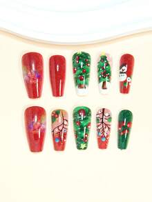 24pcs Short Square Press-On Nails Set, Featuring Festive Christmas Tree, Red Berry, Snowman, Ombre Red Gradient Designs, Full Coverage Nail Tips, Suitable For Women And Girls. Includes 1 Adhesive Sticker Sheet, 1 Mini Nail File, And Jelly Gel. Randomly Shipped.