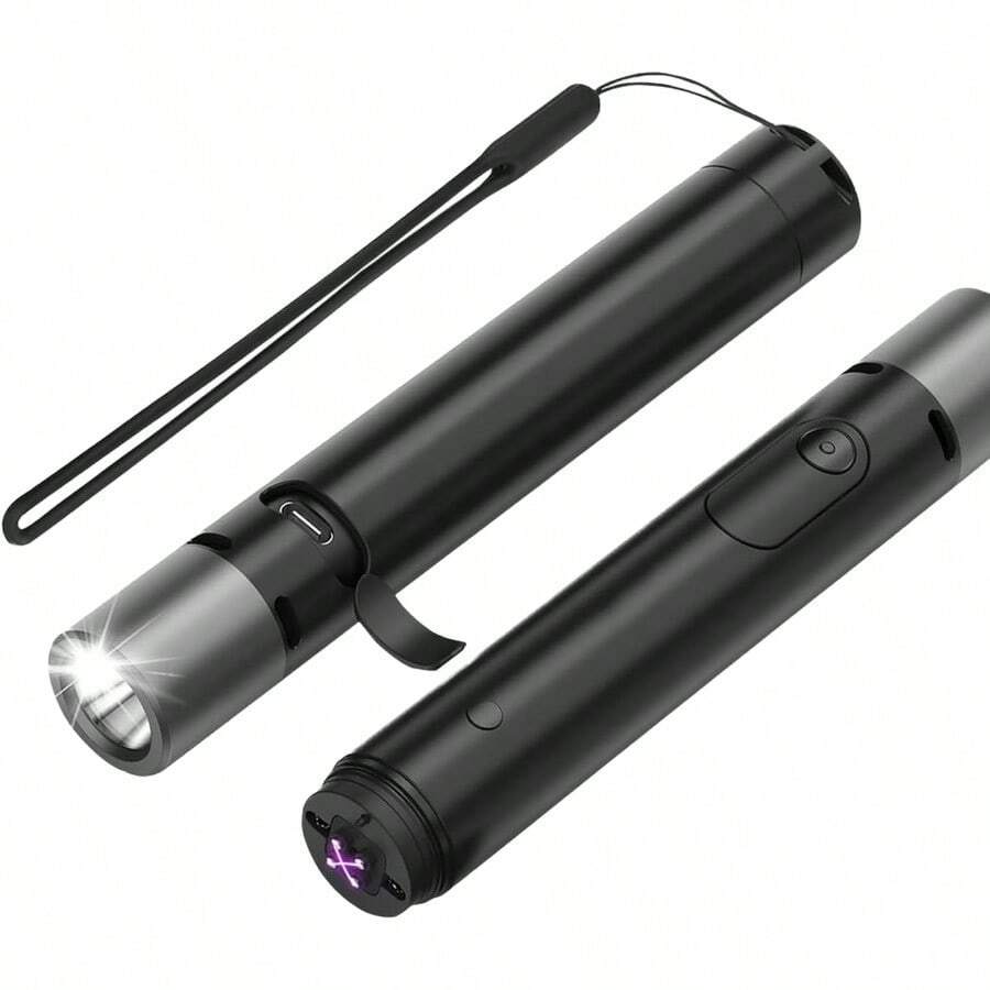 Tactical Pocket EDC Flashlight With Lighter Alarm Bright Powerful 500 Lumen150m Throw USB C 5v Small Travel Rechargeable Torch For Walking Camping Fishing Riding LED Emergency Portable Flashlights