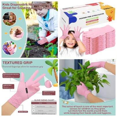 - Guantes de nitrilo desechables para nios de 4 a 10 aos, sin ltex y polvo, tamao para nios, para cocinar, manualidades, pintura, cocina, limpieza unidades