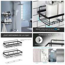 - Organizador De Ducha De Esquina, Paquete De 3 Organizador De Ducha Negro Mate Con Adhesivo De Succin Y 12 Ganchos, Organizador De Ducha De Acero Inoxidable Resistente a La Oxidacin - borde recto - Ver 1