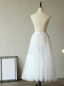 Falda de crinolina de doble capa de gasa de malla de unicolor casual, malla ligera + sensación esponjosa 3D, adecuada para fiestas, bodas, faldas de pastel, cintura alta de longitud media que estiliza, suave enagua Lolita de tul