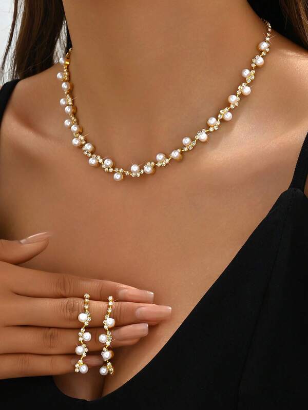 Set di 3 pezzi di gioielli da sposa, collana e orecchini di perle, nuovi e molto richiesti, venduti direttamente dalla fabbrica