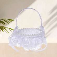 1 pezzo Cestino floreale bianco, cestino portapetali da sposa con fiocco in tessuto di pizzo, decorazione romantica e moderna per matrimoni, feste e utilizzo quotidiano, accessorio per danza