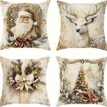 4/1 Set, 45*45cm Christmas Theme Pillow Covers, Soft & Comfortable Pillow Cases With Zipper Closure, For Home & Room Decor, Santa Claus & Snowman Design, Machine Washable - Multicolor - View 22