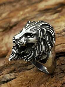 1pc Stainless Steel Lion Design Ring, Fashionable & Unique, Suitable Gift For Friends, Colleagues, Parents, Boyfriend/Girlfriend - Silver - View 13