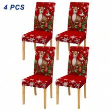 4/6 غطاء كرسي مطبوع بطبعات عيد الميلاد، مع عناصر عيد الميلاد مثل بابا نويل والثلجي والرنة، ديكور منزلي لفندق وحفلة ومطعم، إكسسوار أساسي لديكور عيد الميلاد، هدية عيد الميلاد المثالية