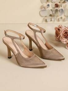 Women's Pointed Toe Stiletto Heels, Fashion Versatile Mules,High Heels - Khaki - View 5