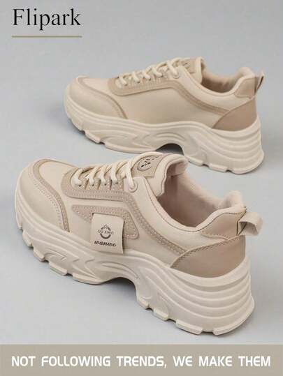 Flipark 1 Pair Women's Fashionable Casual Lightweight Sporty White Sneakers, Versatile Students Shoes