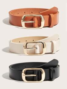 3 件经典时尚女士简约矩形带扣腰带，适合休闲连衣裙、牛仔裤和优质 PU 皮革 - 腰帶 - 查看 14