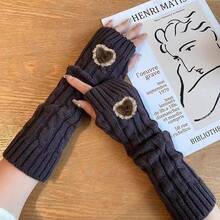 1 Pair Solid Color Casual Knitted Fingerless Gloves/Arm Warmers For Women, Y2K Autumn/Winter Long Knitted Half-Finger Warm Gloves