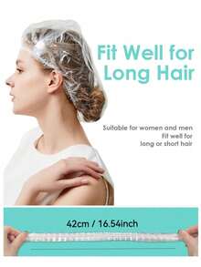 100pcs Disposable Transparent Waterproof Shower Cap, Thick Large Size, High Elasticity, For Bathing And Hair Care, Convenient For Travel - Multicolor - View 10