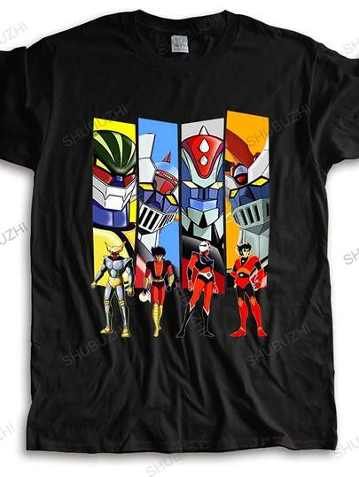 Maglietta grafica da uomo, maglietta girocollo da uomo, maglietta oversize da uomo, abbigliamento da uomo - Maglietta grafica da uomo con super robot anime Jegan Mazinga Goldrake - Nera, girocollo casual con stampa vivace di personaggi dei cartoni animati, lavabile in lavatrice, comfort per tutte le stagioni per uomini e ragazzi, merchandising per fan, tessuto di facile manutenzione, maglietta in 100% cotone di stile per uomo, maglietta casual da uomo, girocollo, tessuto da 220g, manica corta, lavabile in lavatrice, comfort per tutte le stagioni, regalo di Natale, maglietta anime