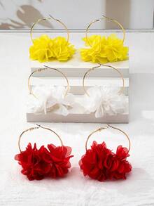 6pcs/Set Of Elegant Fabric Flower Earrings With European And American Style, Suitable For Women's Vacation And Daily Wear