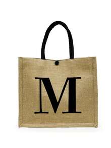 2pcs Set Minimalist Initial Print Linen Tote Bags, Travel Essential, Cosmetic Bag, Large Capacity Travel Makeup Bag, Multifunctional Portable Handbag, Teacher's Day Gift, Birthday, Holiday, Back To School, Beach, Travel, Commute, Business, Student, Picnic, Camping, Supermarket, Daily Use Linen Bag, Best Christmas Gift For Teachers, Beach Vacation, Shopping And Holiday Essential, Best Teacher's Day Gift - Khaki - View 31