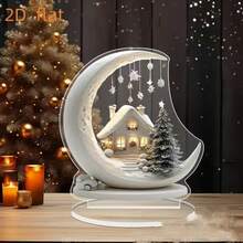 ديكور كوخ عيد الميلاد بطراز بوهيمي من الاكريليك - بمقاس 15.01 سم * 14.0 سم مع أضواء احتفالية، مثالي للمنزل والمكتب والغرفة والمقهى - هدية مثالية لجميع المناسبات