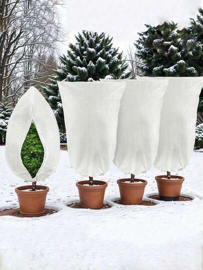 Winter Plant Cover With Drawstring Zipper - Windproof, Breathable Frost Protection For Trees & Shrubs, For Season Extension & Frost Protection,Sun, Bird & Insect Guard - Easy-On Drawstring Design