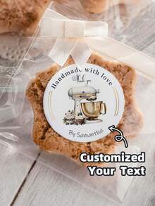 1-150PCS Personalized Christmas Stickers Gift Labels, Customized Christmas Holiday Stickers, Customized Text Round Name Gift Labels, Customizable "Made With Love" Round Stickers - Suitable For Holiday Gift Packaging Stickers, Holiday Decorations, Holiday Envelope Stickers, Candy Dim Sum Packaging Stickers - White - View 1