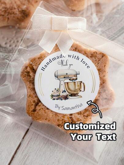 1-150PCS Personalized Christmas Stickers Gift Labels, Customized Christmas Holiday Stickers, Customized Text Round Name Gift Labels, Customizable "Made With Love" Round Stickers - Suitable For Holiday Gift Packaging Stickers, Holiday Decorations, Holiday Envelope Stickers, Candy Dim Sum Packaging Stickers