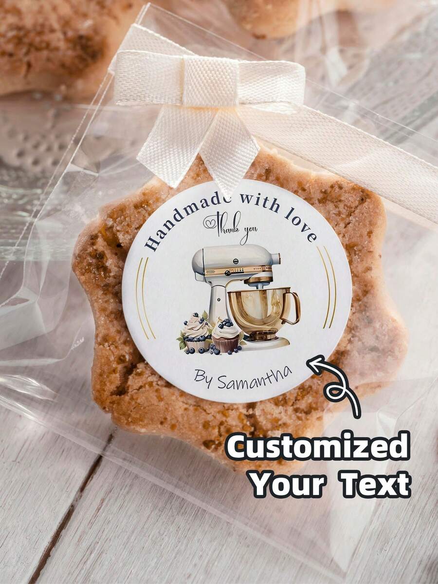 1-150PCS Personalized Christmas Stickers Gift Labels, Customized Christmas Holiday Stickers, Customized Text Round Name Gift Labels, Customizable "Made With Love" Round Stickers - Suitable For Holiday Gift Packaging Stickers, Holiday Decorations, Holiday Envelope Stickers, Candy Dim Sum Packaging Stickers - White - View 1