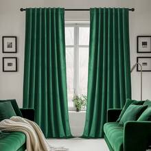 2 Panel Vintage Velvet Curtains, Back Tab Curtains For Living Room, Bedroom And Dining Room, Soft Drape With Good Home Decoration Curtains - Màu xanh lá cây đậm - Xem 2