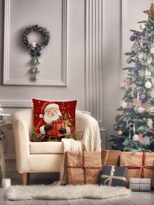 1pc Christmas Decorative Pillow Cover, Santa Claus & Christmas Elements Cushion Cover, Room Decor, Bedroom Decor, Holiday Decor, Party Decor (Pillow Insert Not Included) (Single-Sided Printing) - Multicolor - View 5