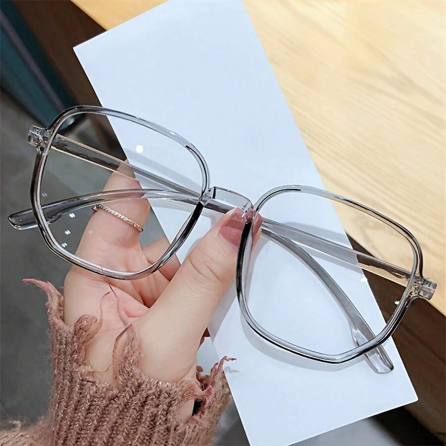 1 Piece Large Square Frame Glasses Oversized PC Frame Non-Prescription Computer Goggles Simple Round Hexagonal Compatible Full Frame Durable Daily Wear Office Digital Screens Reading Suitable For Men Women Mothers Day Accessories 2026 Best Mom Gift For Mom Sentimental Heartfelt Unique Gift For Grandma Mommy Mum Thank You Mom Surprise Gift Mom Birthday Gift - Transparent Gray - View 1