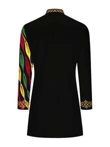 Men's Casual Long-Sleeved Two-Piece Suit, Mid-Length Top And Trousers - màu đen - Xem 5