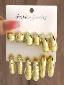 Elegante set de 12 pendientes de aro en forma de C - Diseños plisados y brillantes, perfectos para atuendos casuales y fiestas