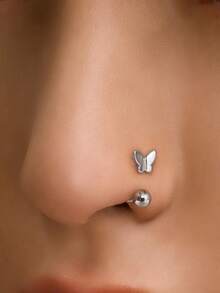 1 件 18K 镀金蝴蝶鼻环，防过敏轻质银质鼻饰耳环吊坠鼻穿孔珠宝/金口环/银鼻环/女士 316L 不锈钢唇环耳环/耳屏环软骨 - 蝴蝶型 - 查看 4