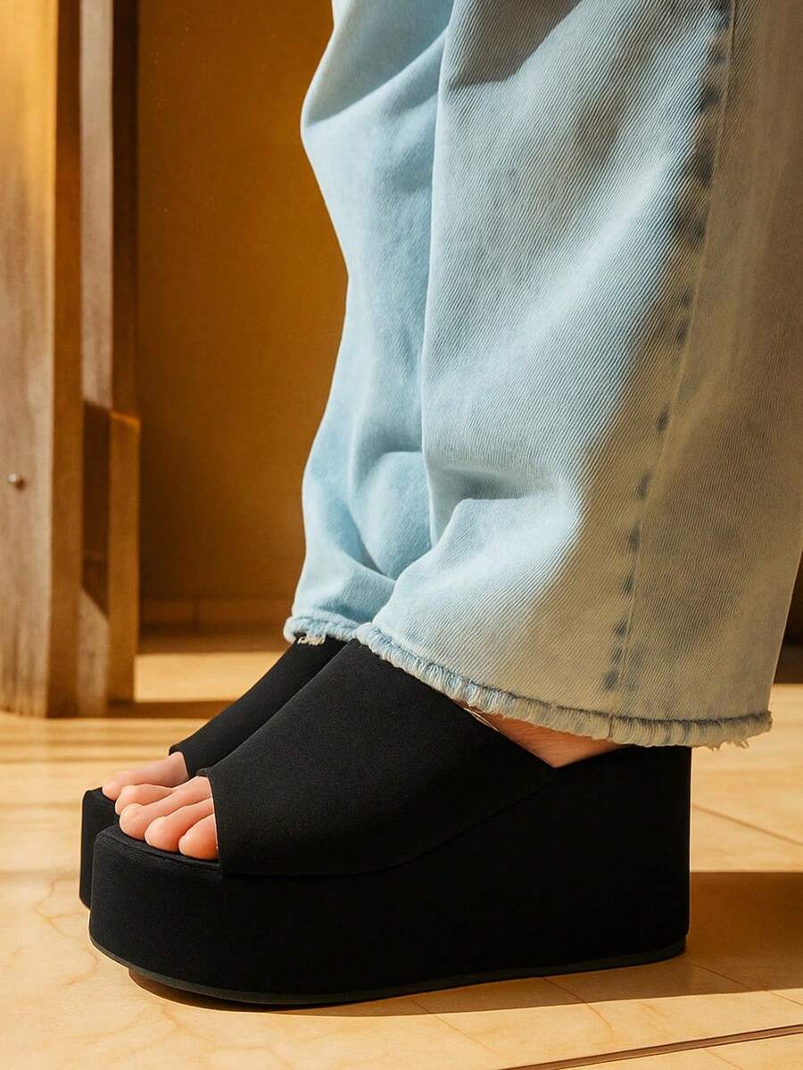 Women's Platform Clogs - Suede - Ketty - màu đen - Xem 1