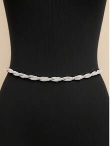 Twisted Rhinestone Belt Chain Glitter Gold And Silver Metal - Silver - View 1