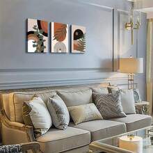 Set Of 3 Framed Abstract Nature Canvas Prints - Desert & Palm Leaves, Mid-Century Modern Boho Decor, Waterproof Wall Art For Living Room, Bedroom, Office, And More - 3PCS - View 1