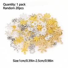 20pcs Mixed Christmas Snowflake Ornaments, Assorted Gold, Silver, Multicolor Snowflake Pendants For DIY Jewelry, Bracelet, Earrings, Craft Making - Multicolor - View 5