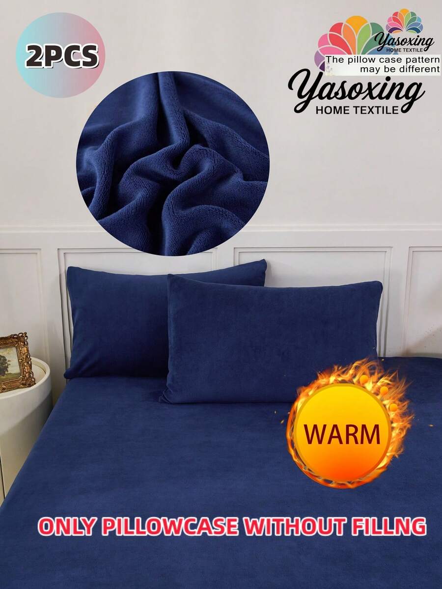 2 buc/set albastru bleumarin, catifea super moale, caldă, pufoasă, simplă, fețe de pernă din fleece cristalin, husă de pernă confortabilă și ușoară, lenjerie de pat cu închidere tip plic, culoare solidă, husă de pernă pentru dormitor, lenjerie de pat pentru școală, dimensiune twin queen king
