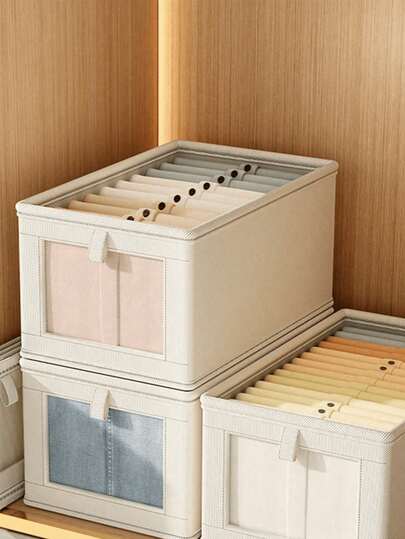 1pc Beige Linen Fabric Zippered Storage Box With Window, Keeps Your Home Organized And Clean, Portable Fabric Storage Container, Moisture-Proof Underwear Storage, Foldable Closet Storage Box For Clothes, Pants, Socks, Underwear, Ideal For Home, Toiletry Bag, Travel Toiletry Bag, Toiletries, Travel Bag, Beach Bag, Holiday Essentials, School Supplies, Travel Essentials, Women, College Dorm, Bathroom