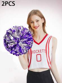 2pcs/Set Blue & Silver Pom Poms - High Index Plastic, Suitable For Dancing, Dance Accessories, Gymnastics, Sports Events And Festivals, Team Spirit Sports Cheering