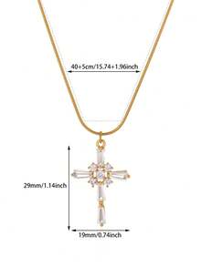 Cubic Zirconia Cross Pendant Necklace For Men 18K Gold Plated Stainless Steel Necklaces Vintage Goth Cross Charm Round Chain Beads Chain Lip Chain Jewelry Daily Wear Christmas Gifts