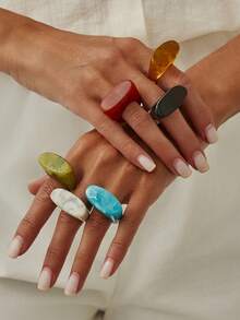 Bộ 1/4 chiếc nhẫn charm nhựa cong, phong cách đường phố sang trọng, thích hợp đeo hàng ngày, quà tặng trang sức kim loại cong đa năng cho nữ và các cặp đôi trong dịp lễ (Chất liệu và màu sắc của nhẫn có thể khác nhau tùy sản phẩm thực tế). - nhẫn - Xem 16