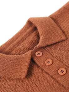 1 件男童/青少年学院风纯色半襟领针织套头衫，长袖，适合秋冬季