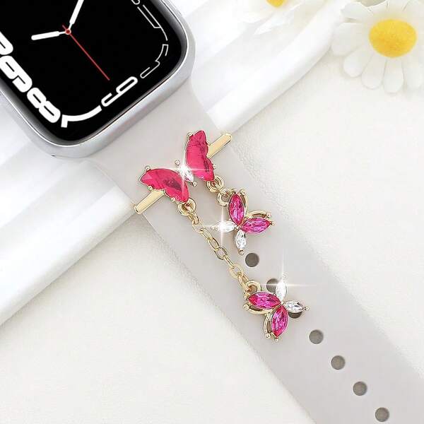 Conjunto de decoração de anel de moldura de relógio de 1 peça, serve para todas as pulseiras de relógio de 22 mm, pulseira de silicone, elemento de cristal de borboleta, essencial da moda