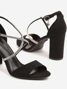 Elegant Women's Heeled Sandals With Rhinestone Straps - Evening/Party/Wedding - Summer - Hitam - View 6