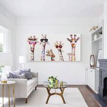 Unframed Canvas Poster, Colorful Modern Art Giraffe, Ideal Gift For Bedroom Living Room Hallway, Wall Art, Wall Decor, Winter Decor, Room Decoration Painting