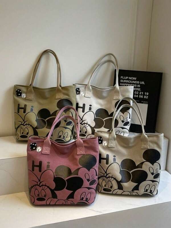 Grande borsa in tela con motivo carino di Topolino, borsa a tracolla versatile e alla moda per ragazze, con ciondolo a forma di cuore, adatta per rossetti, pennelli, prodotti per la cura della pelle, telefoni cellulari, monete, piccoli oggetti, uso domestico, regali, vacanze, Ognissanti e Natale, multifunzionale, alla moda e versatile, indispensabile per lo shopping