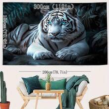 1 tapiserie cu imprimeu de tigru alb, scenă din junglă maiestuoasă, realizată din țesătură de poliester de 90 g/m², potrivită pentru decorul camerei de zi și dormitorului, artă de perete suspendată în interior