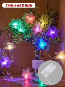 10 英尺 20 个 LED 光纤花串灯，适用于婚礼、节日、圣诞装饰、家居装饰、派对，暖白/多色可选，USB 或电池供电（不含电池） - 彩色 - 查看 13